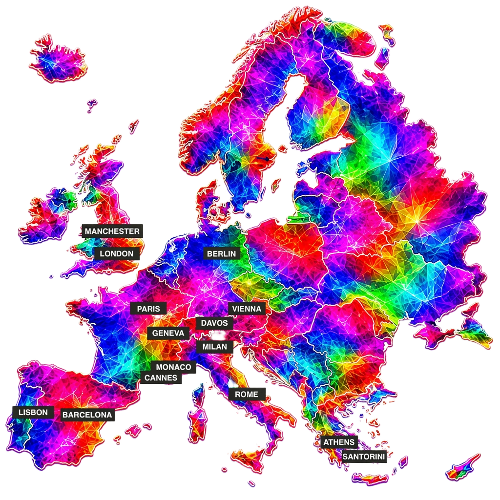 Map of Europe highlighting cities where PRISM has deployed crews