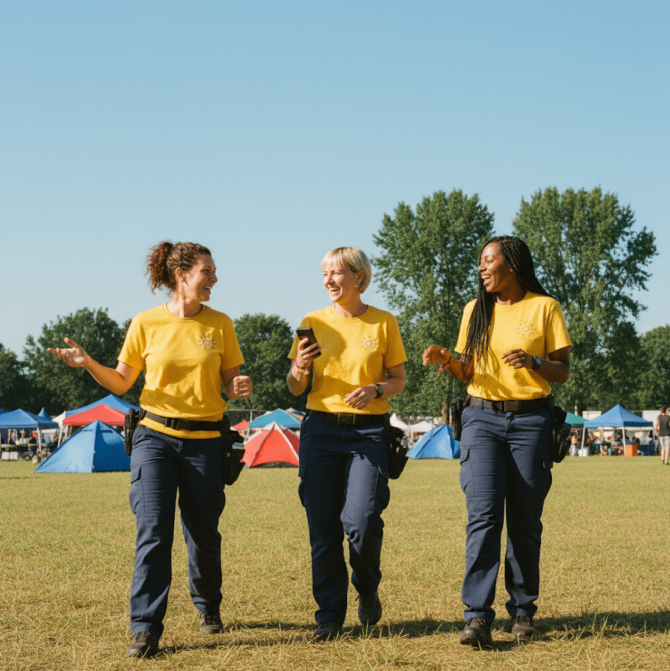 Festival operations staff walking the site in uniform